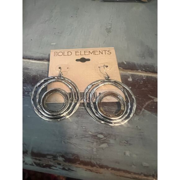 NWT Bold Elements Dangling Distressed Chrome Pierced Earrings - Picture 3 of 5